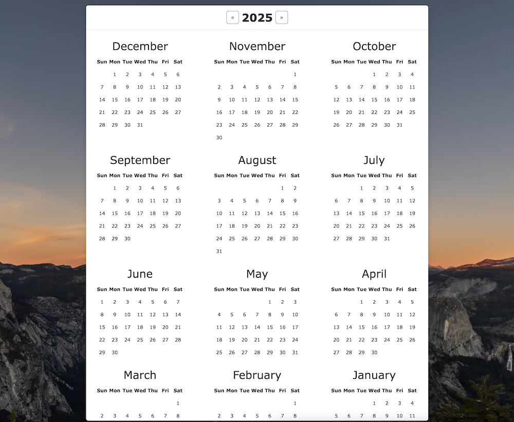 Visão do calendário do planner